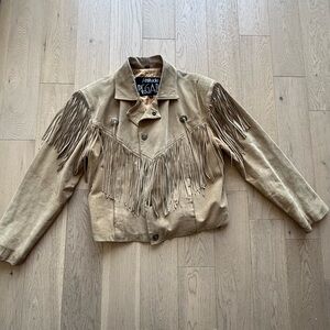 Vintage Cream Fringe Leather Jacket Size Small